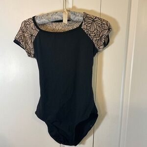 Sleeveless black ballet leotards with mesh shoulder top size s